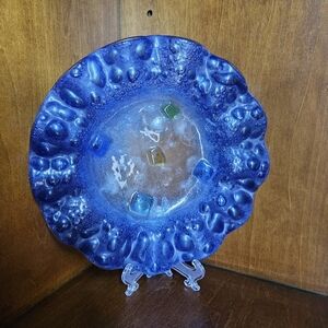 Vintage MURANO GLASS Blue Textured Art Dish EUC